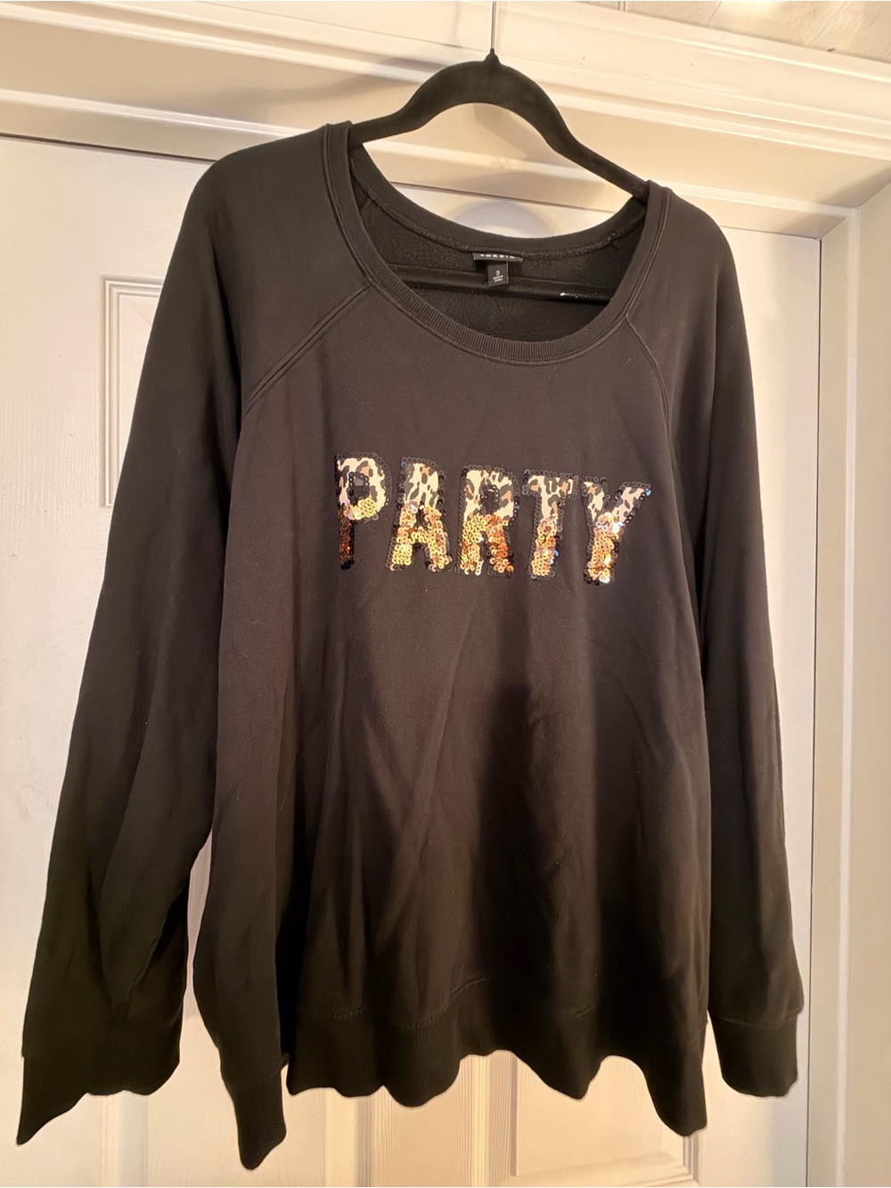 torrid Black Sweatshirt with Crew Neck “PARTY” Animal Print